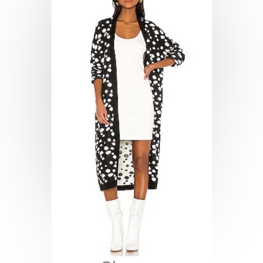Lovers + Friends Black and White Polka Dot Wool Blend Cardigan